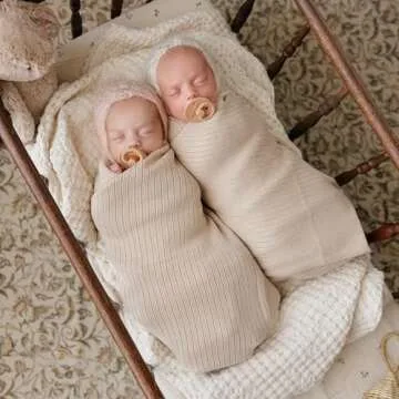 Organic Ribbed Swaddle Blanket for Boys & Girls - 100% Luxury Organic Soft Cotton Knit Warm Cozy Cud...