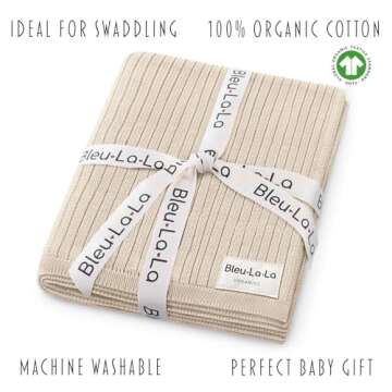 Organic Ribbed Swaddle Blanket for Boys & Girls - 100% Luxury Organic Soft Cotton Knit Warm Cozy Cuddle Stroller Crib Blanket for Newborns, Infants, & Toddlers (Oatmeal)