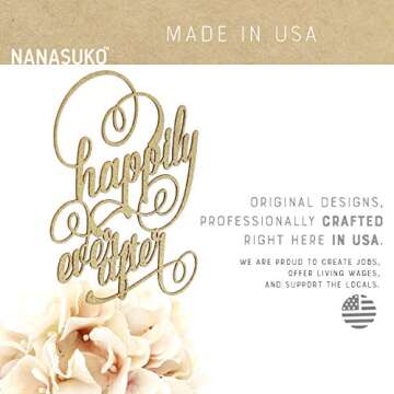 NANASUKO Wedding Cake Topper - happily ever after - Double Sided Gold Glitter - Premium quality Made in USA