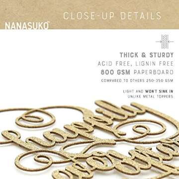 NANASUKO Wedding Cake Topper - happily ever after - Double Sided Gold Glitter - Premium quality Made in USA