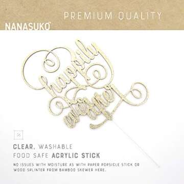 NANASUKO Wedding Cake Topper - happily ever after - Double Sided Gold Glitter - Premium quality Made in USA