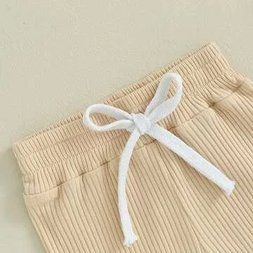 Toddler Baby Boy Girl 3 Pack Jogger Pants Ribbed Cotton Solid Color Drawstring Active Sweatpants Fall Winter Clothes (Ribbed Grey+Apricot+Blue, 0-6 Months)