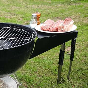 BBQ Dragon Weber Grill Side Table – Fits 22" Weber Grills - Foldable Grill Table Attachment with Hooks - Durable Weber Grill Bottom Shelf for Accessories - Portable BBQ Weber Side Table