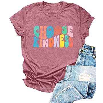 Kindness Shirt Women Be Kind Inspirational Teacher Shirts Cute Graphic Tees Blessed Tshirt Tops (S, Pink)