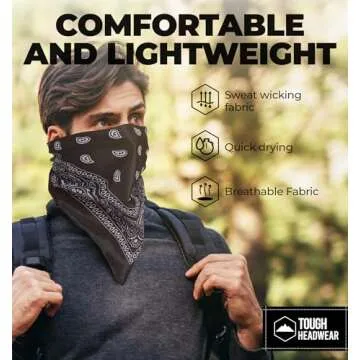 Tough Headwear Large Bandana Headband - Handkerchief Bandanas for Men & Women - Cowboy Scarf - Paisley Bandana Pack