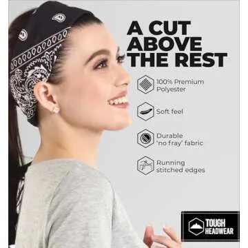 Tough Headwear Large Bandana Headband - Handkerchief Bandanas for Men & Women - Cowboy Scarf - Paisley Bandana Pack