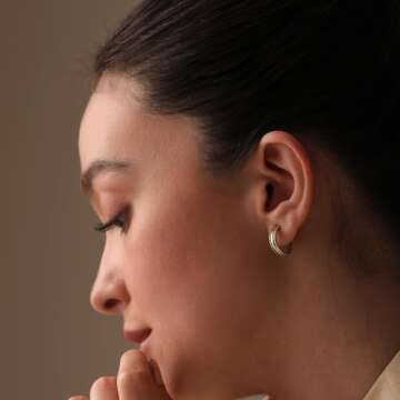 LeCalla 925 Sterling Silver Half Hoop Earrings Mothers Day Gifts for Women | Two-Tone Antique Style C Hoop Earring | 14K Gold-Plated Small Women's Earring 15MM