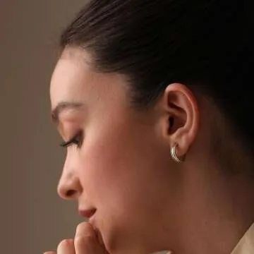 LeCalla 925 Sterling Silver Half Hoop Earrings Mothers Day Gifts for Women | Two-Tone Antique Style C Hoop Earring | 14K Gold-Plated Small Women's Earring 15MM