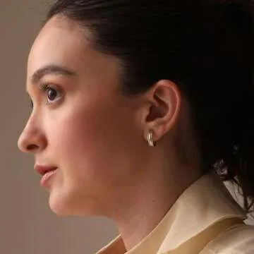 LeCalla 925 Sterling Silver Half Hoop Earrings Mothers Day Gifts for Women | Two-Tone Antique Style C Hoop Earring | 14K Gold-Plated Small Women's Earring 15MM