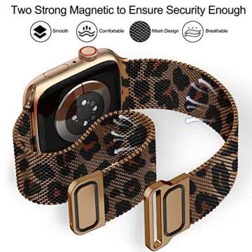 Geoumy Magnetic Band Compatible with Apple Watch 38/40/41/42mm for Series 10, Stainless Steel Mesh Milanese Strap, Metal Wristband for iWatch SE Ultra 1 2 Series 1-10 for Women Men, Leopard