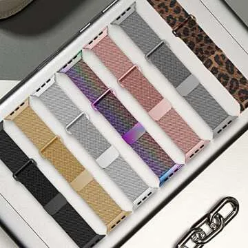Geoumy Magnetic Band Compatible with Apple Watch 38/40/41/42mm for Series 10, Stainless Steel Mesh Milanese Strap, Metal Wristband for iWatch SE Ultra 1 2 Series 1-10 for Women Men, Leopard