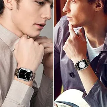 Geoumy Magnetic Band Compatible with Apple Watch 38/40/41/42mm for Series 10, Stainless Steel Mesh Milanese Strap, Metal Wristband for iWatch SE Ultra 1 2 Series 1-10 for Women Men, Leopard