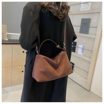 Slouchy Suede Cloud Hobo Bags Women Crescent Satchels Shoulder Bag Crossbody Phone Purse Trendy Top-...