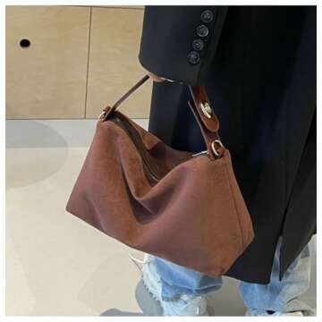 Slouchy Suede Cloud Hobo Bags Women Crescent Satchels Shoulder Bag Crossbody Phone Purse Trendy Top-handle Tote Handbag