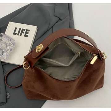 Slouchy Suede Cloud Hobo Bags Women Crescent Satchels Shoulder Bag Crossbody Phone Purse Trendy Top-handle Tote Handbag