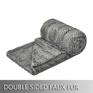 YUSOKI Luxury Double Sided Faux Fur Throw Blanket(Without Pillows),Gray Soft Fuzzy Fluffy Cozy Blank...