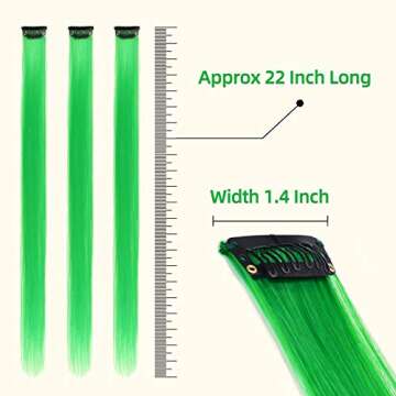 RINBOOOL Green Hair Extensions Clip in, 22 Inch 10 Pcs Long Straight Colored, for Kids Girls Women Highlight Party, Synthetic