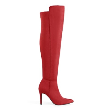 Chic DREAM PAIRS Red Suede Thigh High Boots for Women
