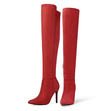 Chic DREAM PAIRS Red Suede Thigh High Boots for Women