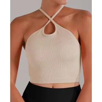 Sunzel Free to Be Tank, Ribbed Crop Tops for Women Summer Tank Tops Cute No pad Racerback Camisole Cropped Workout Gym Yoga Black Beige Grey(3pcs) M