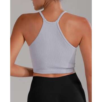 Sunzel Free to Be Tank, Ribbed Crop Tops for Women Summer Tank Tops Cute No pad Racerback Camisole Cropped Workout Gym Yoga Black Beige Grey(3pcs) M