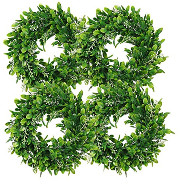 LSKYTOP Boxwood Wreaths - 4 Pcs Indoor Outdoor Decor