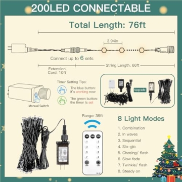 SUDDUS 200 LED Christmas Tree String Lights for Festive Decor