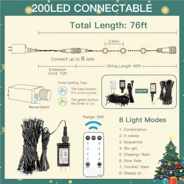 SUDDUS 200 LED Christmas Tree String Lights for Festive Decor