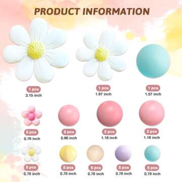 42Pcs Boho Daisy Flower Cake Topper Mini Balls Cake Decorations Retro Groovy Cake Toppers for Women ...