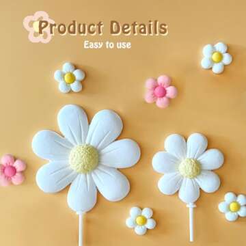 42Pcs Boho Daisy Flower Cake Topper Mini Balls Cake Decorations Retro Groovy Cake Toppers for Women Girls Kids Birthday Baby Shower Wedding Daisy Flower Hippie Themed Party Supplies