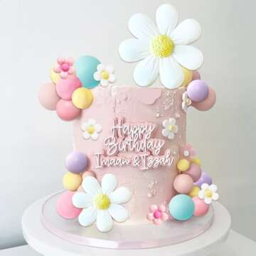 42Pcs Boho Daisy Flower Cake Topper Mini Balls Cake Decorations Retro Groovy Cake Toppers for Women Girls Kids Birthday Baby Shower Wedding Daisy Flower Hippie Themed Party Supplies