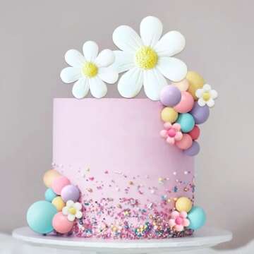 42Pcs Boho Daisy Flower Cake Topper Mini Balls Cake Decorations Retro Groovy Cake Toppers for Women Girls Kids Birthday Baby Shower Wedding Daisy Flower Hippie Themed Party Supplies