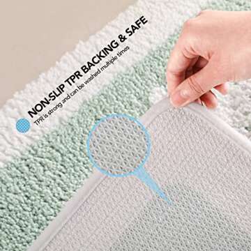 TEENME Green Bathroom Rug, Ultra Soft Microfiber Shaggy Mats, 17x 25 inch, Extra Absorbent Bath Rugs, Machine Washable/Dry, Non-Slip Carpet for Tub, and Shower