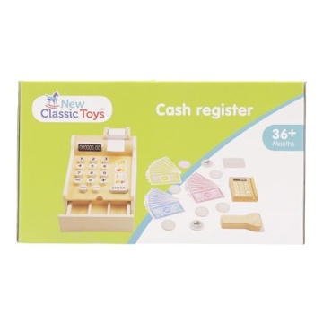 Wooden Cash Register with Play Money and Scanner