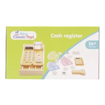 Wooden Cash Register with Play Money and Scanner