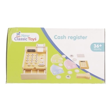 Wooden Cash Register with Play Money and Scanner