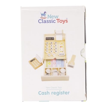 Wooden Cash Register with Play Money and Scanner