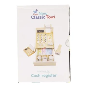 Wooden Cash Register with Play Money and Scanner