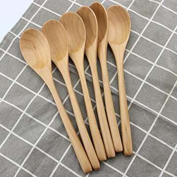 AOOSY Wooden Spoons for Cooking, 9 Inches 6 Pieces Japanese Natural Ellipse Wooden Spoon Set for Coo...