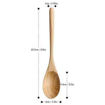 AOOSY Wooden Spoons for Cooking, 9 Inches 6 Pieces Japanese Natural Ellipse Wooden Spoon Set for Cooking Mixing Stirring Honey Tea Soda Dessert Coconut Bowl Nonstick Pots Kitchen