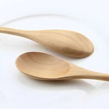 AOOSY Wooden Spoons for Cooking, 9 Inches 6 Pieces Japanese Natural Ellipse Wooden Spoon Set for Cooking Mixing Stirring Honey Tea Soda Dessert Coconut Bowl Nonstick Pots Kitchen