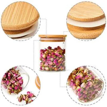 EZOWare Set of 8 Glass Food Jars with Airtight Natural Bamboo Lids, 450ml/15.2oz Kitchen Clear Canister Storage Container Set for Storing Candy, Cookie, Rice, Sugar, Flour, Spices, Nuts, Coffee