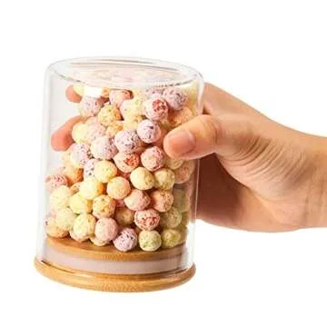 EZOWare Set of 8 Glass Food Jars with Airtight Natural Bamboo Lids, 450ml/15.2oz Kitchen Clear Canister Storage Container Set for Storing Candy, Cookie, Rice, Sugar, Flour, Spices, Nuts, Coffee