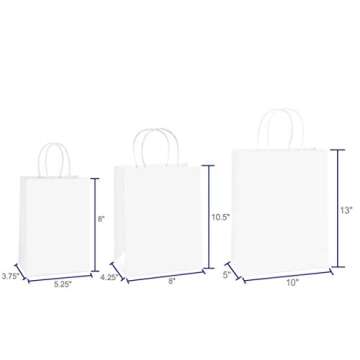 BagDream Kraft Paper Bags 5x3x8& 8x4.25x10& 10x5x13 25 Pcs Each, White Gift Bags with Handles, Craft...