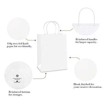 BagDream Kraft Paper Bags 5x3x8& 8x4.25x10& 10x5x13 25 Pcs Each, White Gift Bags with Handles, Craft Bags, Merchandise Bags, Retail Bags, 100% Recyclable Paper Sacks