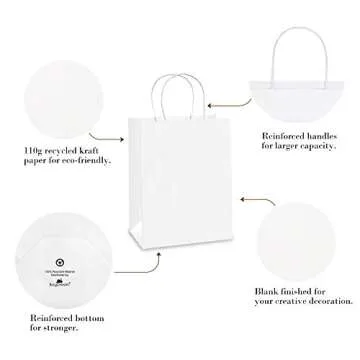 BagDream Kraft Paper Bags 5x3x8& 8x4.25x10& 10x5x13 25 Pcs Each, White Gift Bags with Handles, Craft Bags, Merchandise Bags, Retail Bags, 100% Recyclable Paper Sacks