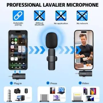 Mini Microphone, 3 in 1 Wireless Lavalier Microphones for iPhone/iPad/Android/Camera (Lightning/USB/...
