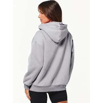 Caracilia Womens Zip Up Hoodies Oversized Long Sleeve Sweatshirts Casual Y2K Hoodie 2024 Fall Jacket with Pockets Light Grey Large