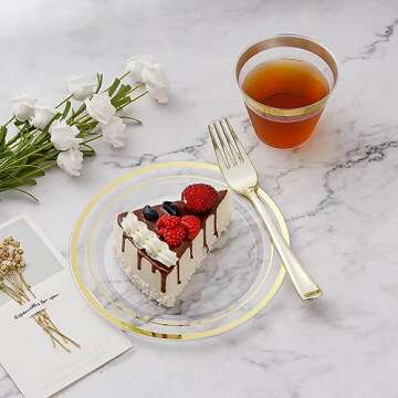 BESTVIP 50PCS Clear Plastic Plate, Disposable Party Plates with 25 Dinner Plates and 25 Dessert Plat...