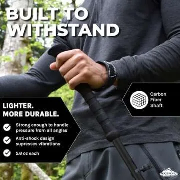 Cascade Mountain Tech Trekking Poles - Ultralight 2 Piece Carbon Fiber Walking or Hiking Sticks with Quick Adjustable Locks (Set of 2) , Black